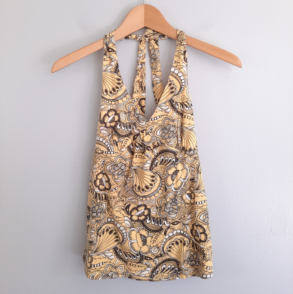 Loft Yellow Retro Style Floral Halter Top